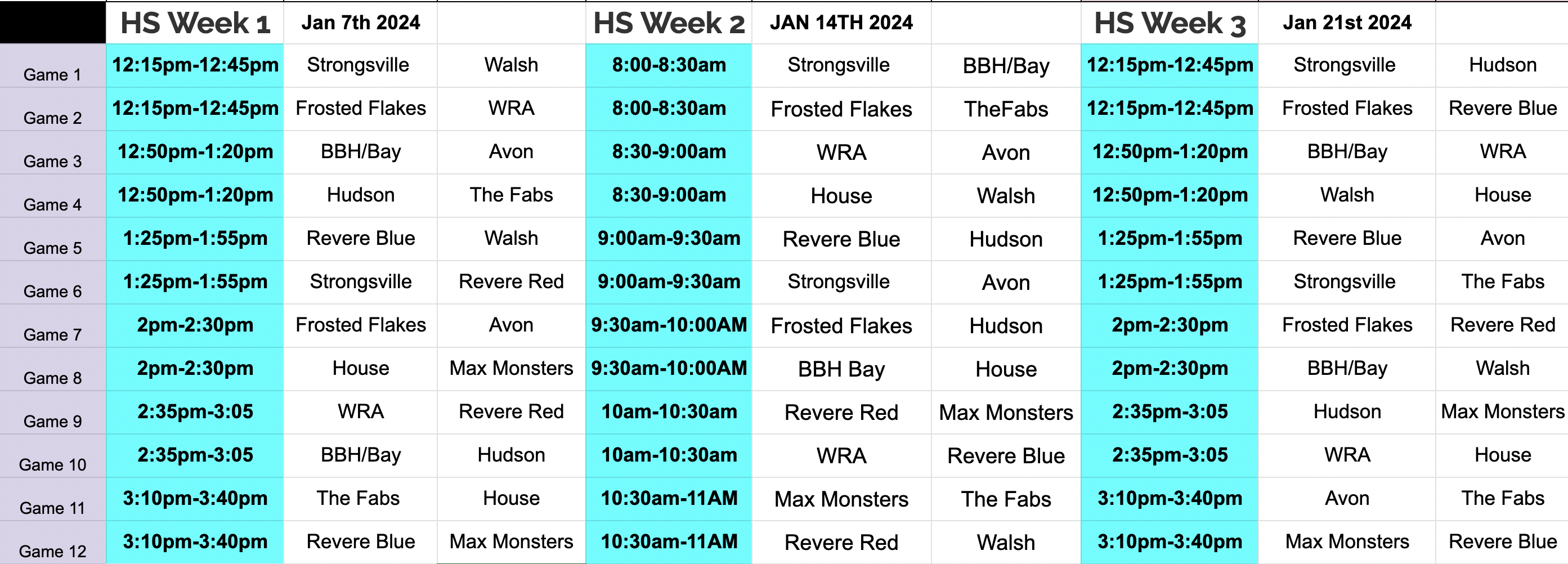 HS Maxim 6's Schedule