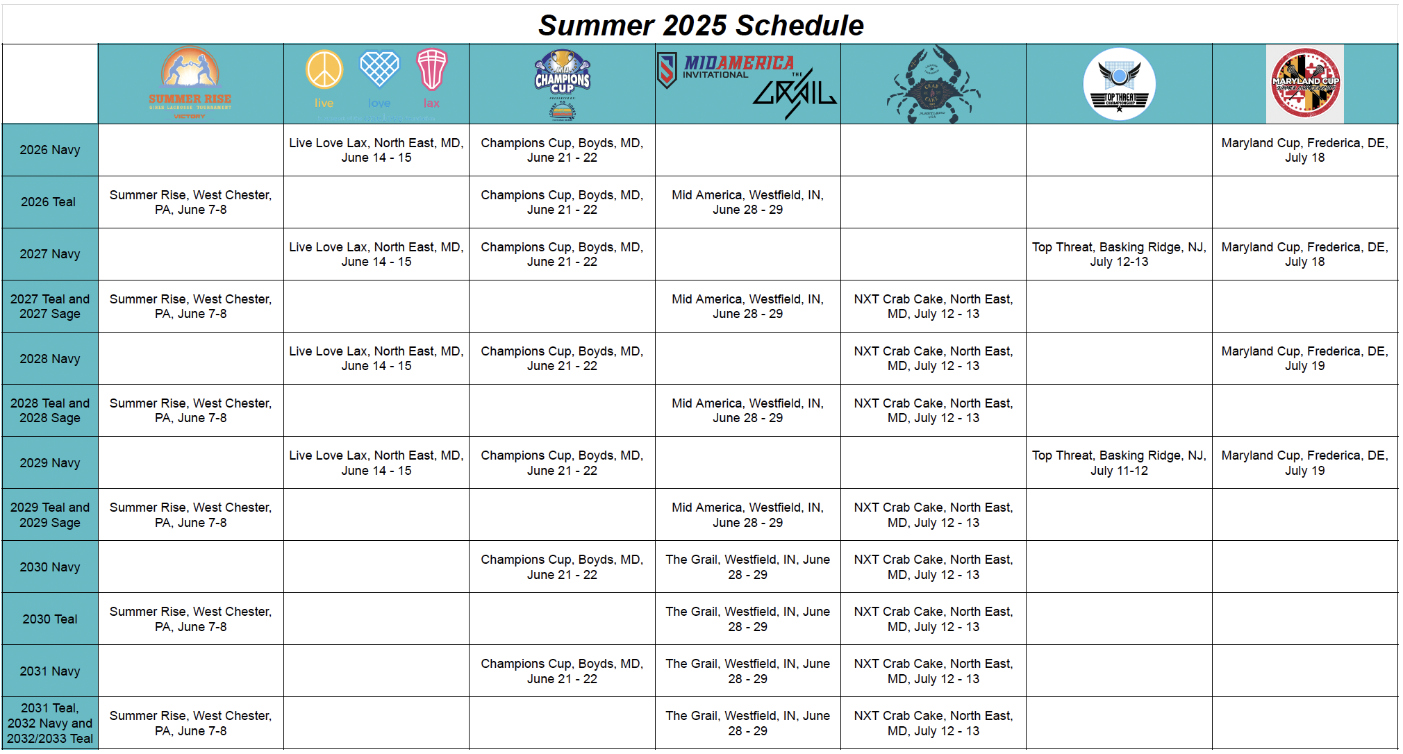 Summer 2025 Schedule Summer 2025 Schedule